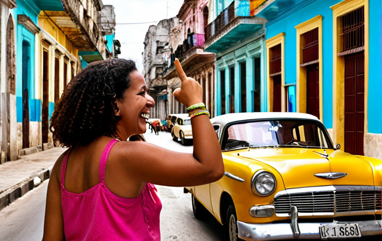 **Image Prompt:** A vibrant street scene in Havana, Cuba. In the foreground, two friends are greeting each other with a cheerful "Qué bolá, asere!". One friend is pointing to their wrist, asking "¿Qué hora tienes?" in a friendly way. The background shows colorful buildings, classic cars, and people enjoying the lively atmosphere.