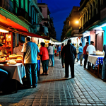 **

"A vibrant Havana night market scene, fully clothed people browsing artisan crafts under dim lights, food stalls with visible Cuban street food, safe for work, appropriate content, fully clothed, professional photography, perfect anatomy, natural proportions, family-friendly atmosphere."

**