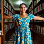 **Subject:** A librarian in a Havana library, surrounded by stacks of books.
    **Clothing/Environment:** She wears a modest, colorful Cuban dress. The library has high ceilings and natural light.
    **Modifiers:** professional, family-friendly, fully clothed, safe for work, appropriate content, perfect anatomy, natural proportions, warm lighting, detailed background.