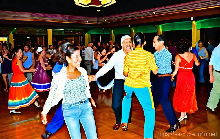 쿠바 전통 춤 살사 배우기 - **Vibrant Rueda de Casino Dance:**
    A diverse group of adults (ages 15 and up), dressed in modest...