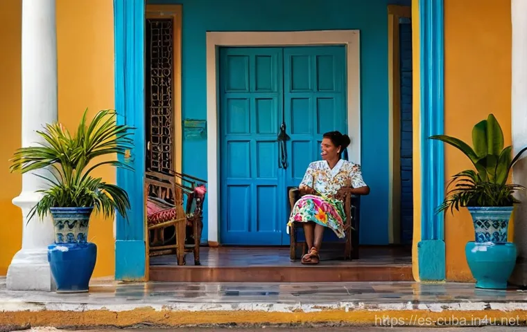 쿠바 카사 파르티쿨라르 숙박 체험기 - **Prompt 1: Warm Cuban Welcome on a Colonial Porch**
    "A vibrant, inviting scene at the entrance ...