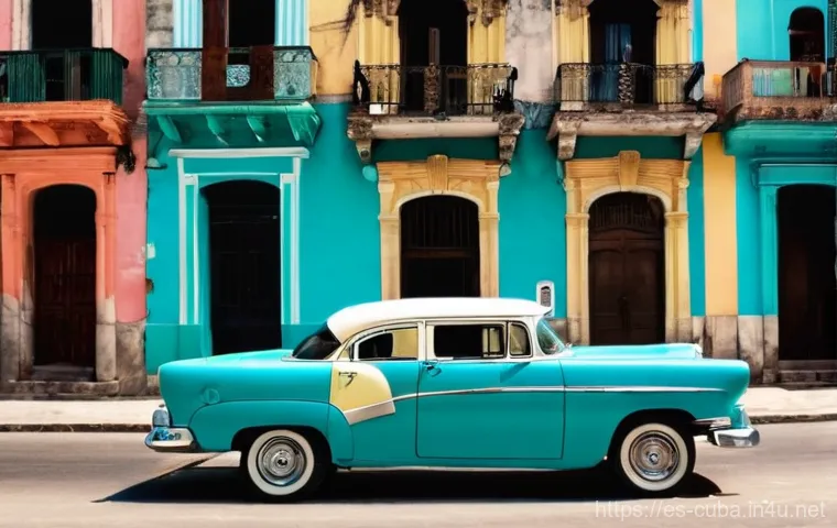 쿠바에서 역사 투어 패키지 - **Prompt:** A vibrant, sun-drenched street scene in Old Havana, Cuba. The image features narrow, cob...