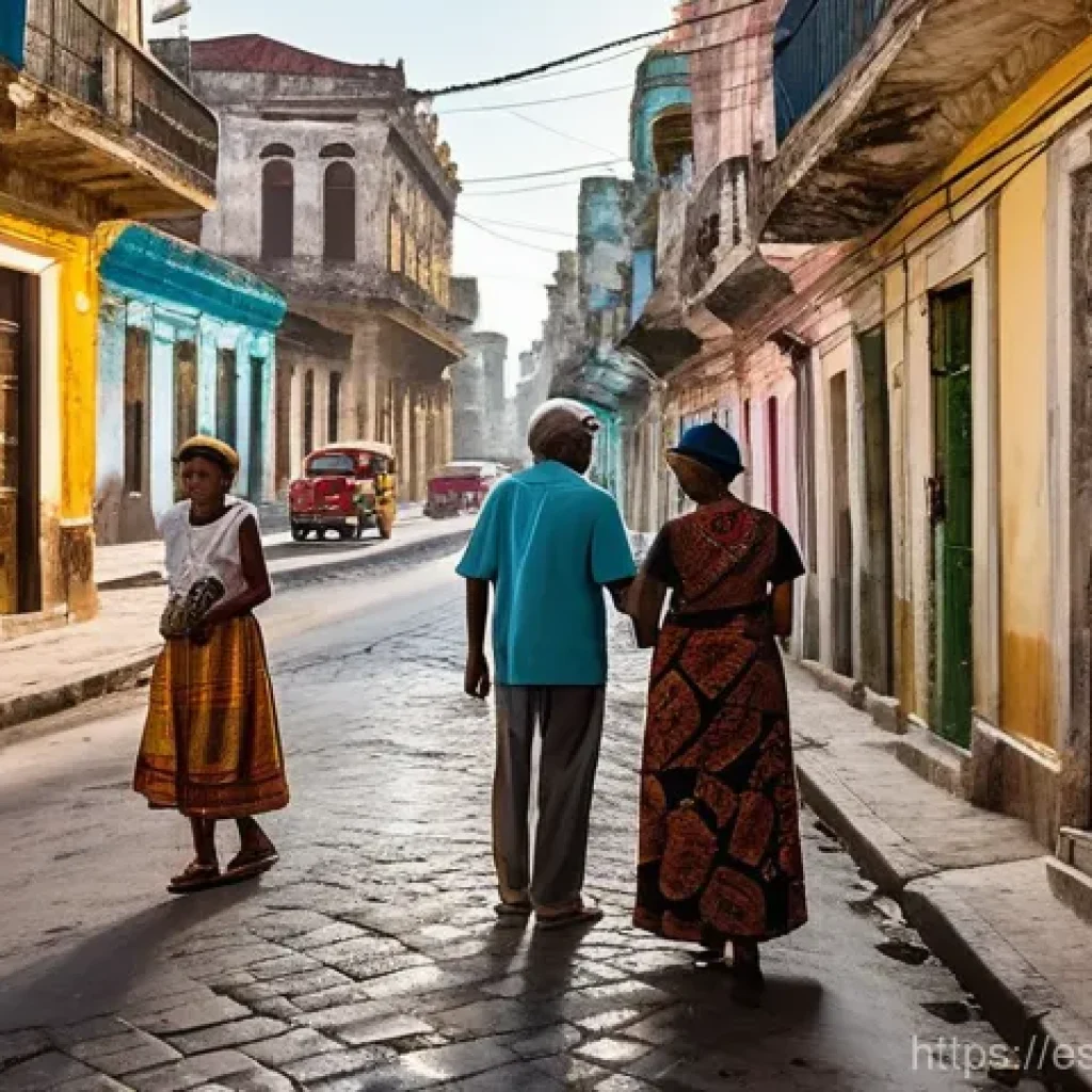 쿠바의 종교와 신앙생활 - **A Vibrant Street Scene in Old Havana, Cuba, depicting everyday spiritual syncretism.**
    "A bust...
