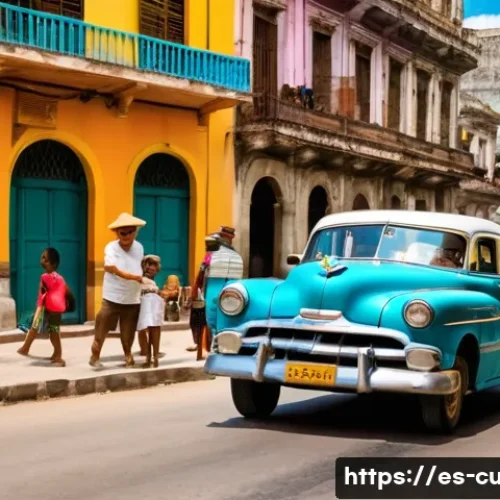 쿠바에서 무비자 입국 가능 국가 - A vibrant street scene in Havana, Cuba, showcasing colorful colonial architecture with vintage Ameri...