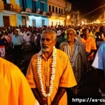 쿠바에서 부활절 기념 행사 - A solemn Good Friday procession in Santiago de Cuba at dusk, featuring a large crowd of devout Cuban...