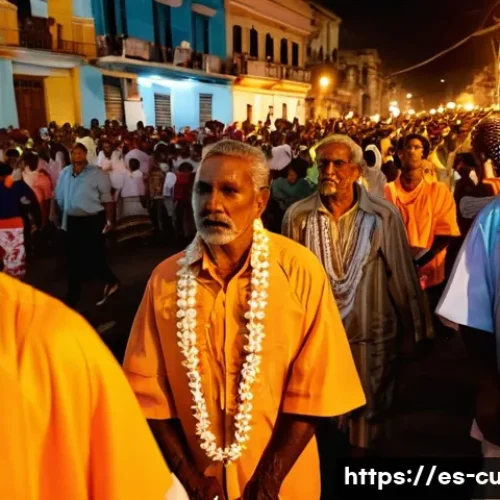 쿠바에서 부활절 기념 행사 - A solemn Good Friday procession in Santiago de Cuba at dusk, featuring a large crowd of devout Cuban...