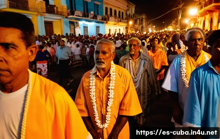 쿠바에서 부활절 기념 행사 - A solemn Good Friday procession in Santiago de Cuba at dusk, featuring a large crowd of devout Cuban...