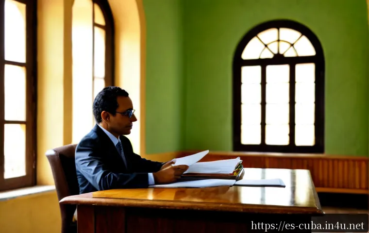 쿠바 이민법과 외국인의 권리 - Photorealistic immigration legal consultation in Havana, Cuba: a Cuban attorney and a foreign reside...